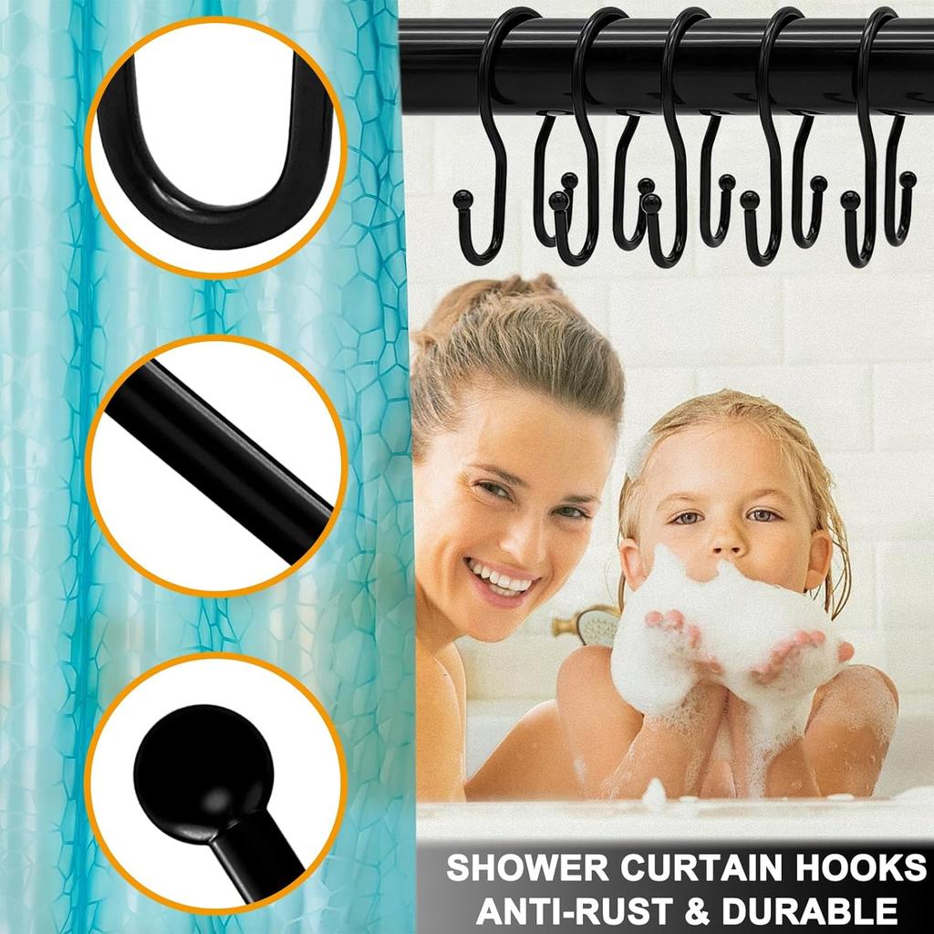 Double Shower Curtain Hooks Rings,24 Pcs Rustproof Metal Shower Hooks for Shower Curtain,Glide Smoothly Double Shower Rings for Curtain,Shower