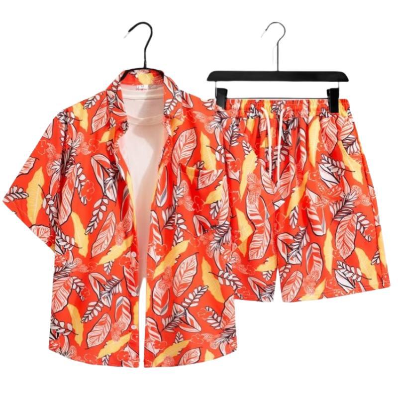 Unisex Summer Ice Silk Quick-Dry Hawaiian Shirt & Shorts Set