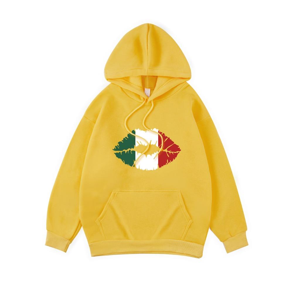 Mexico Flag Color Lip Printing Hoodies Womens Casual Pocket Hoody Winter Sweatshirts Basics Sporty Woman Clothes