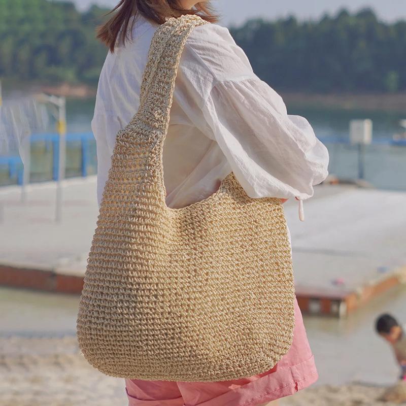 Straw Bag Women'S Summer Seaside Vacation Beach Bag Shoulder Bag Mori Handwoven Bag Large Capacity