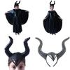 Faszinierendes Maleficent Zauberin Böse Königin Mädchen Kostüm für Halloween mit gehörntem Kopfschmuck