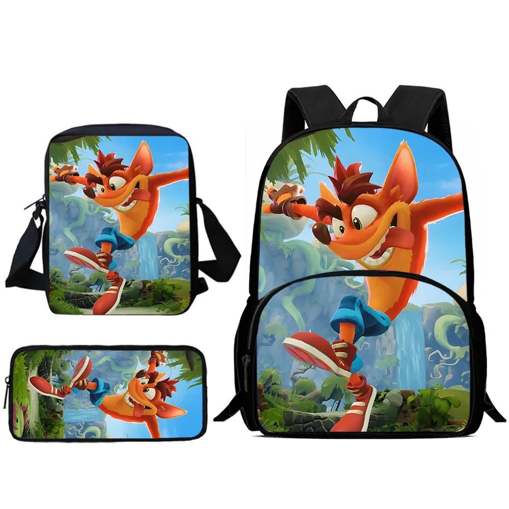 Child Backpacks Cartoon Crashs Bandicoots Shoulder Bag Pencil Case Pupil Large Capacity School Bags For Boys Girls Best Gift