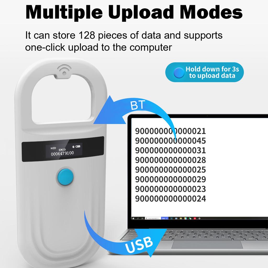 Microchip Scanner For Pets Bt 4.0 OLED Display Store 128 Pieces Of Data For Small Animal Management