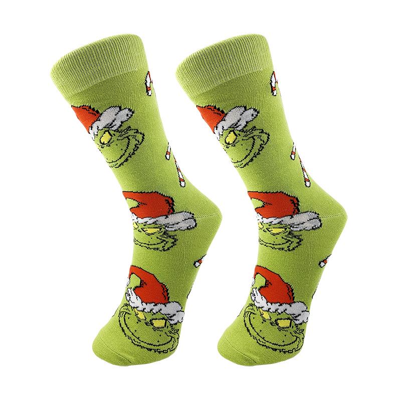 Grenzüberschreitende kreative Grinch Weihnachten gestrickte Mid-Calf-Socken für Männer & Frauen.