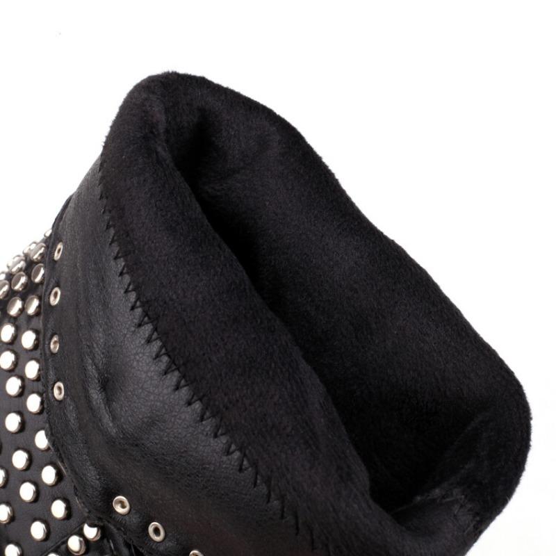 Fashion Brand Rhinestone/Rivet Color Blocking Western Short Boots Autumn Winter New 8cm Thick Heel Black Chelsea Women Boots Size 34-43
