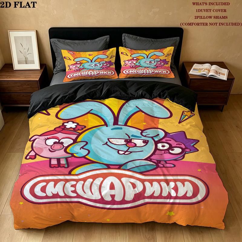 Smeshariki Bedding Quilt Set Quilt Cover Pillowcase Home Decoration Birthday Gift (1 * duvet cover + 2 * pillowcase, without core)