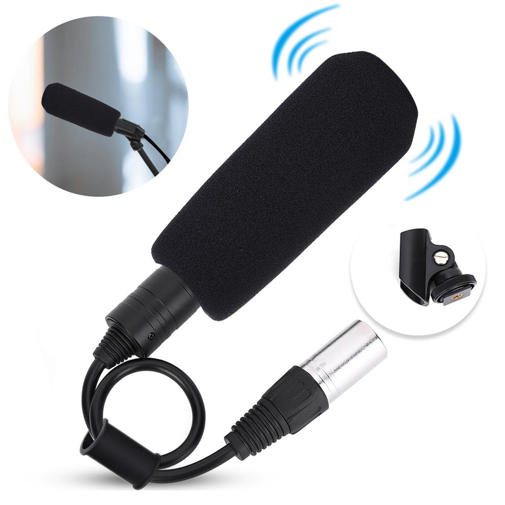 Condenser Microphone Stereo Camera Mic Video Recording Black Unidirectional Anti Interference(Black