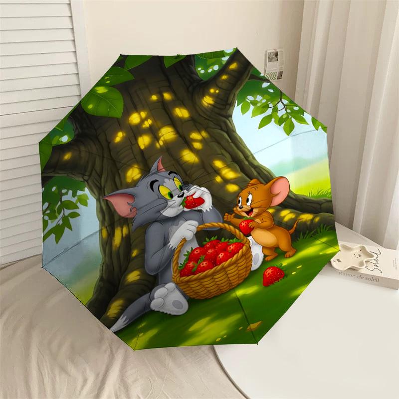 

1PC Warner Tom and Jerry, strawberry Automatic Open/Close Umbrella with Windproof, 83-Rib Sturdy Canopy, Durable Ribs1300A
