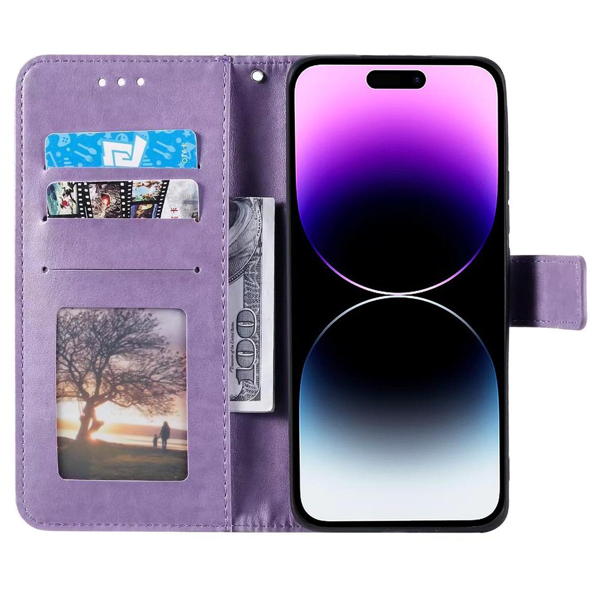 

For iPhone 16 Pro Max Stand Case Imprinted Totem PU Leather Wallet Phone Cover Gold