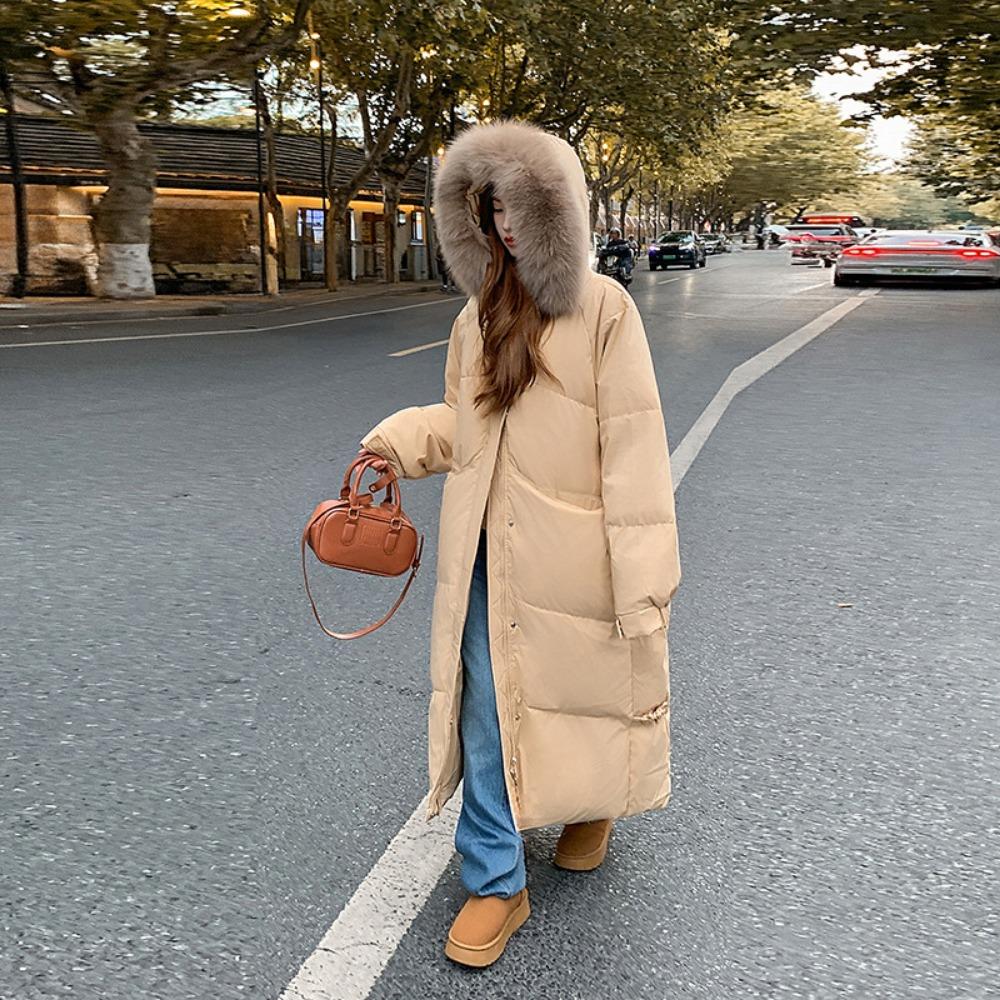 

Женская длинная хлопковая одежда выше колена с большим меховым воротником, зимняя утолщенная модная кромка XXL