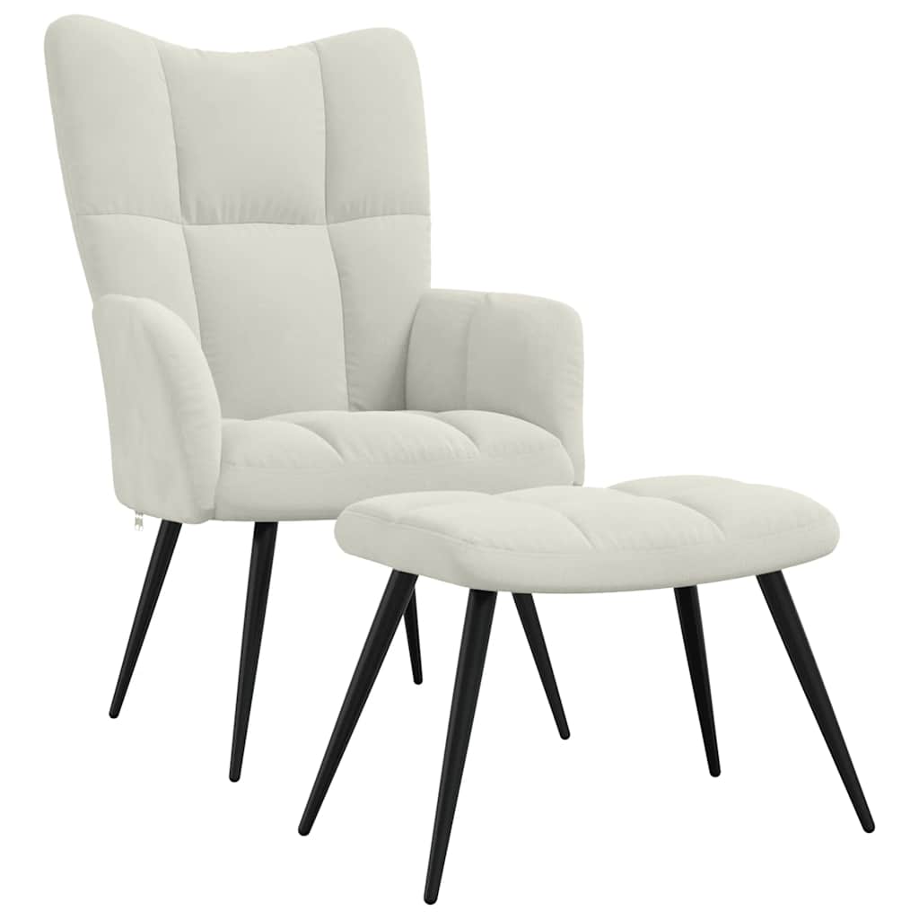 Relaxation Armchair with Footstool Cream White Velvet