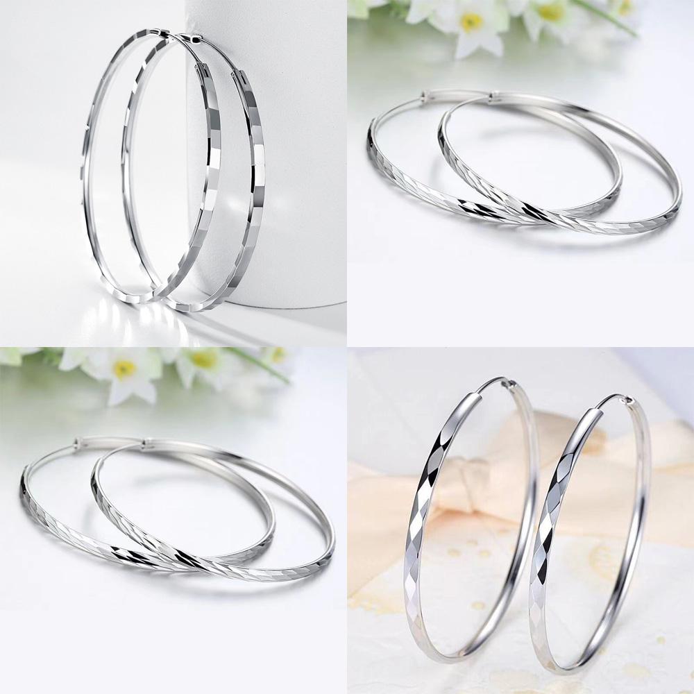 Original 925 Sterling Silver Hoop Earrings 3-6CM for Women Exquisite Student Girlfriend Jewelry Accessories Wedding Fashion Gift