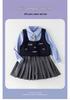 Girls' Autumn 2025 Academy Style: Bowknot Vest, Knit Vest & Pleated Skirt Set