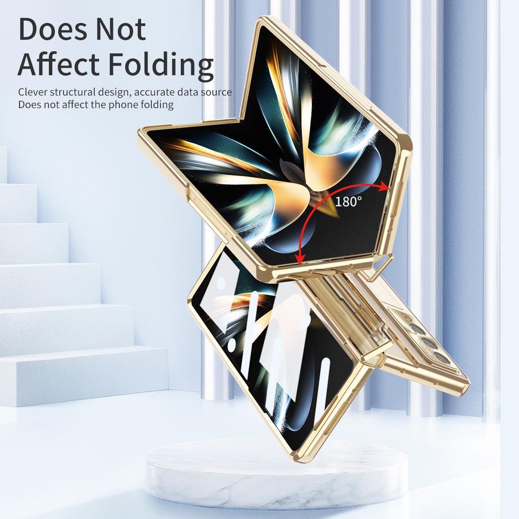 Full Coverage Tempered Glass Film Coque Case For Samsung Galaxy Z Fold 4 Fold4 Fold 3 Fold3 Zfold4 Plating Kickstand Cover