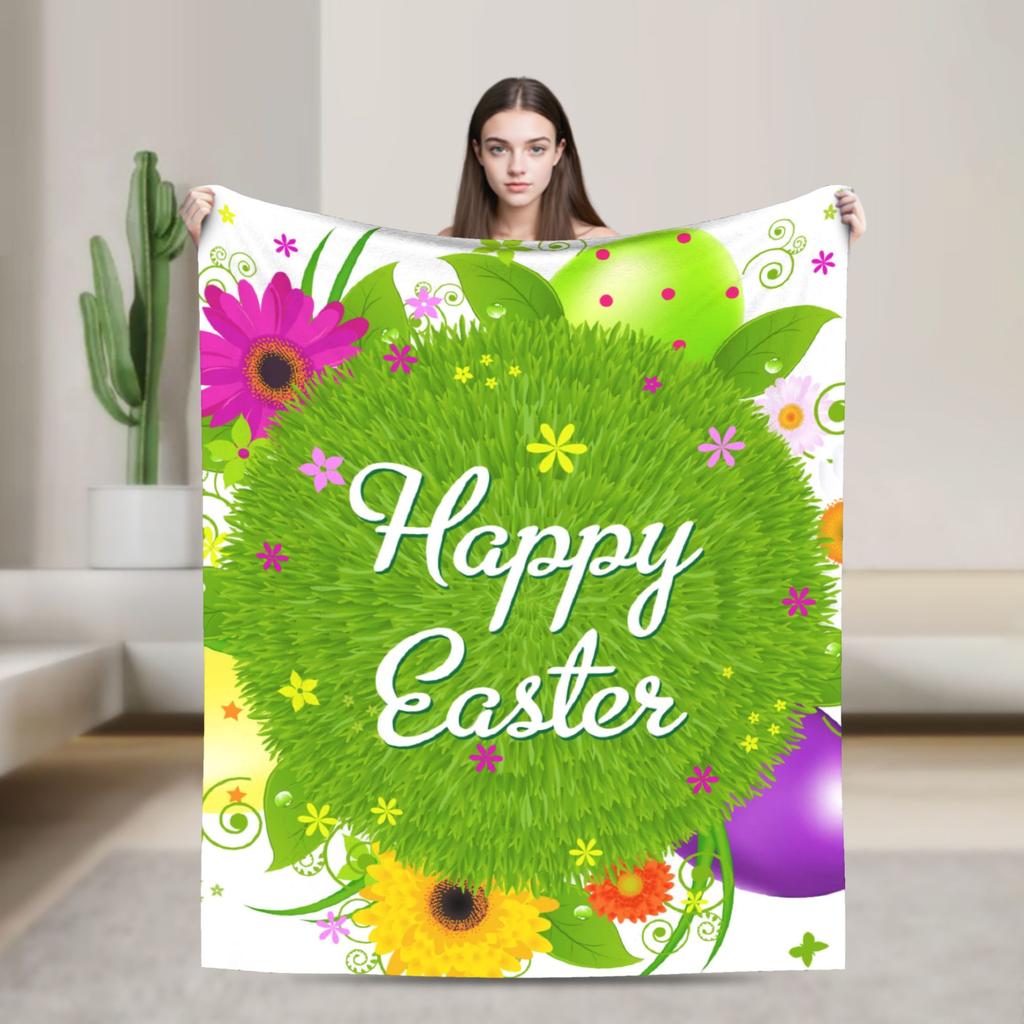 Cute Rabbit Painting Easter Eggs Blankets Quality Soft Cozy  Bedding Throws Spring Picnic Living Room Novelty Bedspread