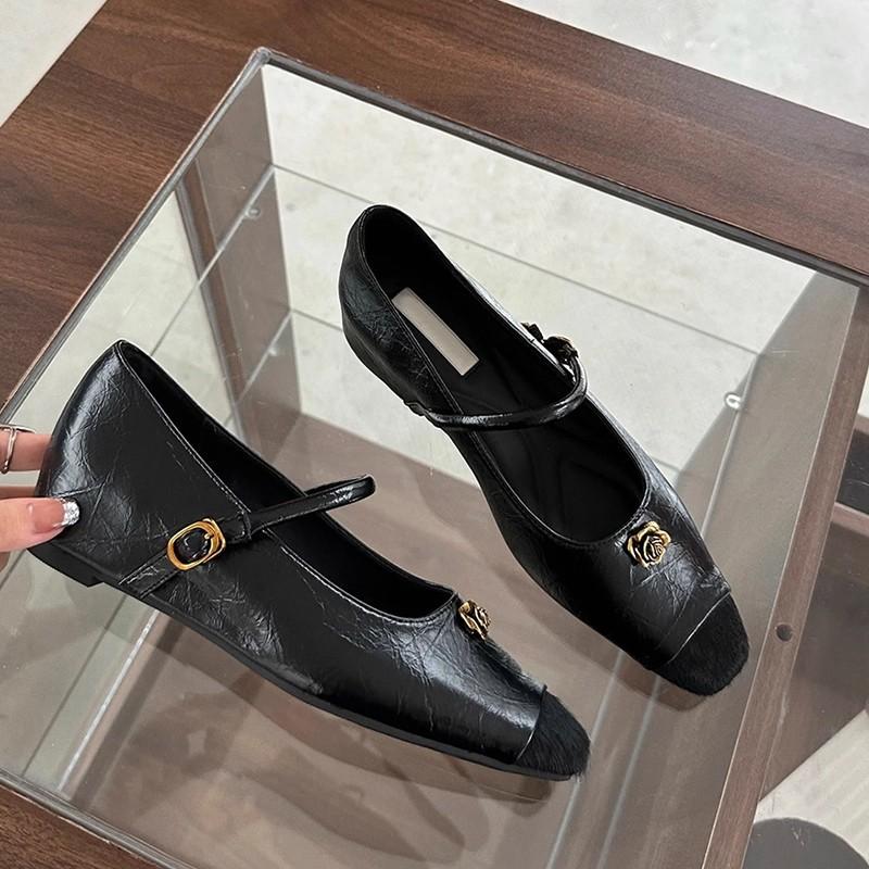 Sheepskin version! Inner height increase Mary Jane women's shoes square head splicing shallow mouth with skirt versatile small fragrant French singl
