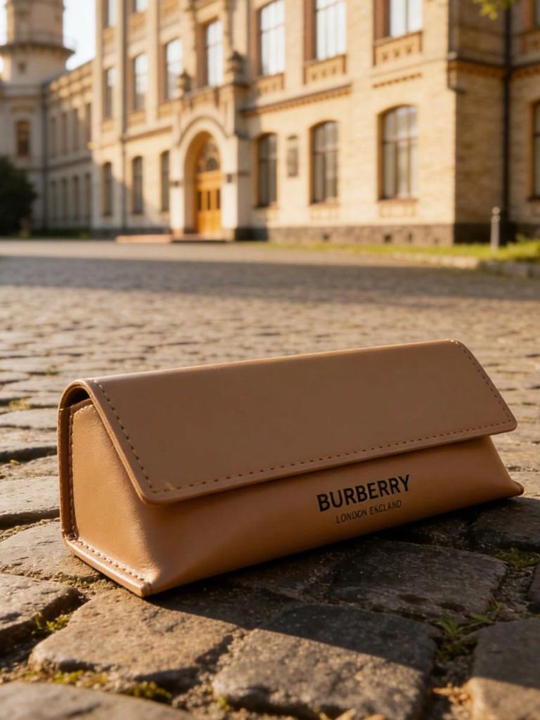 Burberry Hnědé pouzdro na sluneční brýle z PU kůže