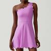 Womens One-Shoulder Wave-Trimmed Sporty Tennis Jumpsuit With Liquid Glue Waist Support Quick-Dry Fitness Bodysuit Gym Running