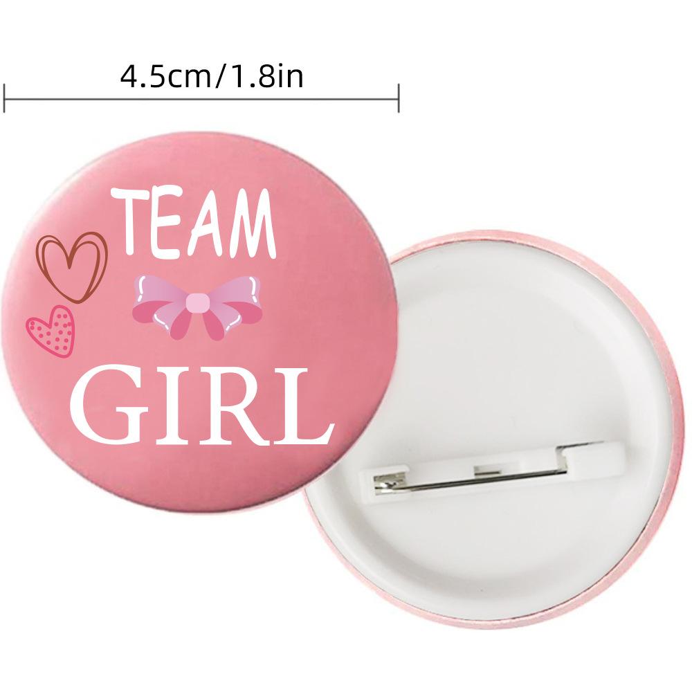 10Pcs Gender Reveal Theme Tinplate Badges Team Boy Girl Button Pins for Baby Shower Birthday Guests Party Favors Decoration