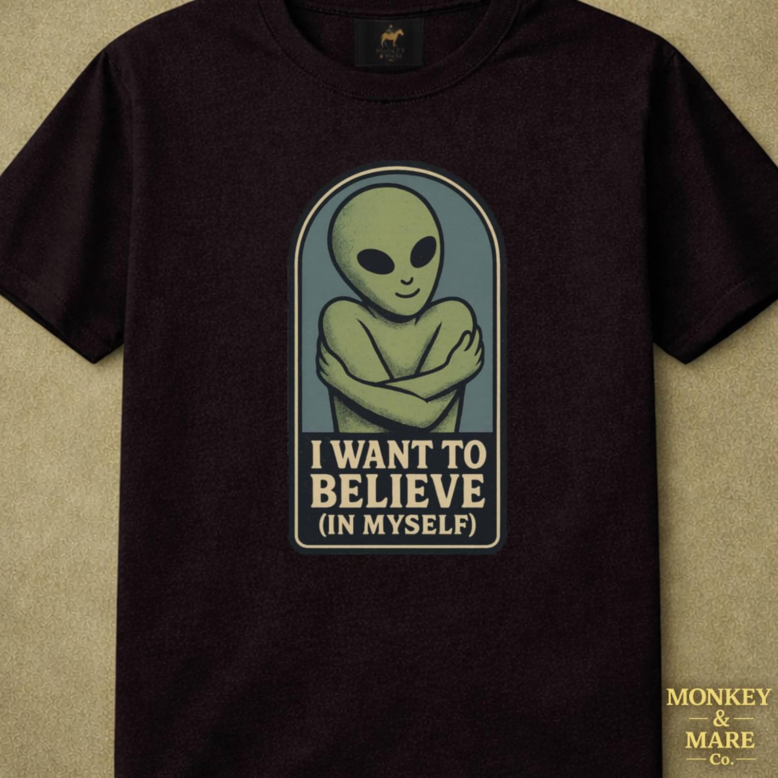 Self Hugging Alien Shirt, I Want To Believe In Myself, Wholesome Affirmation Tee For Alien Lovers S