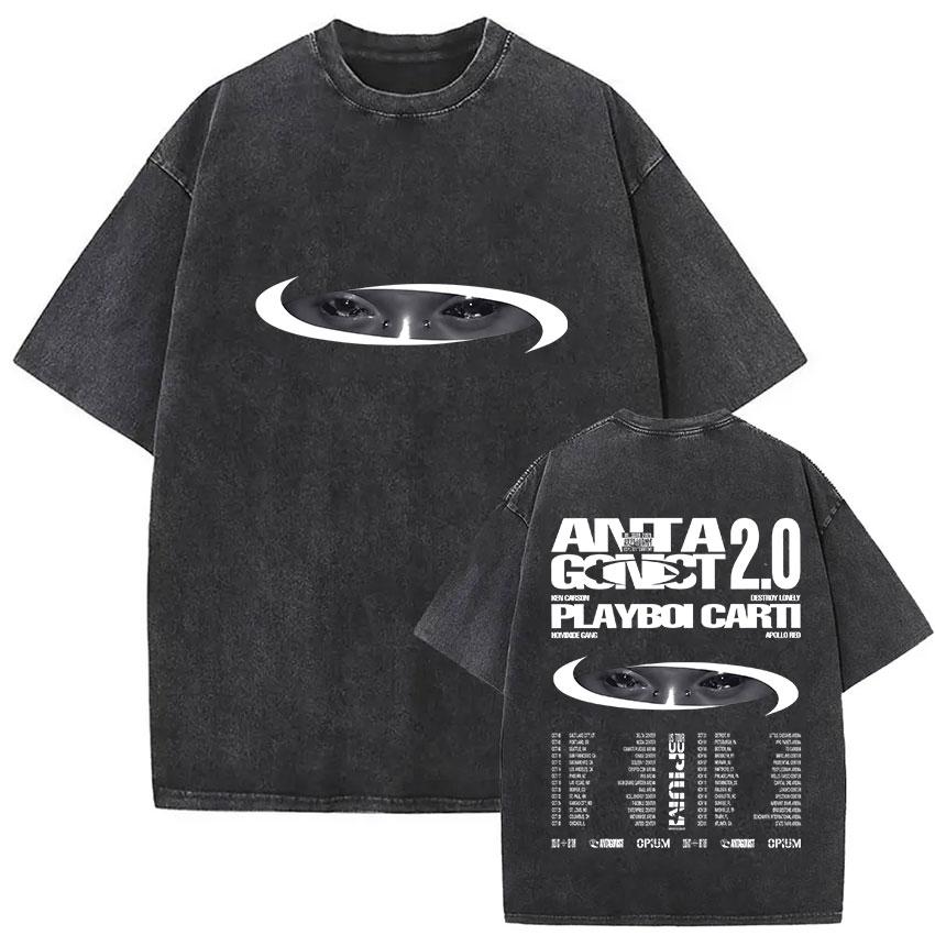 Vintage Washed Playboi Carti Antagonist 2.0 Tour 2025 T Shirts Men s Women Fashion Hip Hop Pop Oversized T-shirt Fans Streetwear S разноцветный