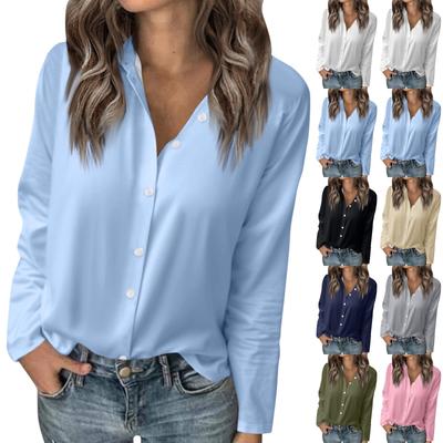 Women's T Shirt Tee Solid Color Womens Long Sleeve Button Shirt Blouse Casual Tops
