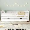 [29596364WAA] Cama de Dia, Cama de Solteiro e Casal, Cama Auxiliar com Rodízios por Baixo, com 2 Gavetas de MDF, Estrutura de Madeira Maciça, Branco (200x90cm/190x90cm)