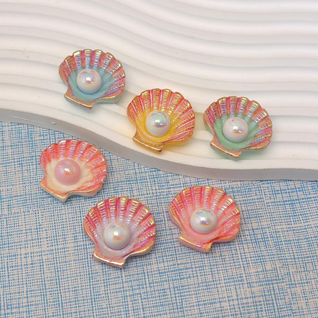 3D Pearl Shell Resin Embellishments Flatbacks 100 Pieces Shine Shell Resin Charms for DIY Handicraft, Phone Case,Scrapbooking