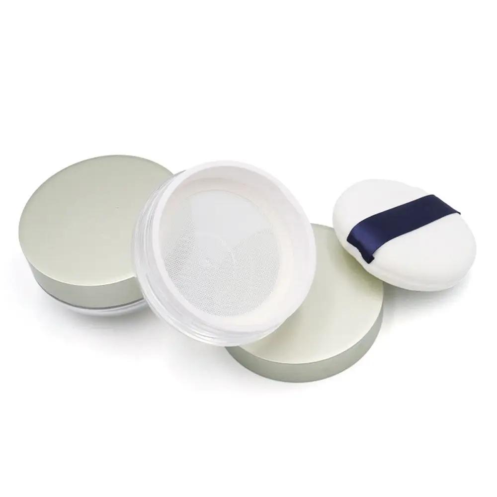 Cake Box Sifter With Puff Portable Sieve Plastic Cosmetic Container Loose Powder Pot Travel Makeup Jar Empty Powder Case