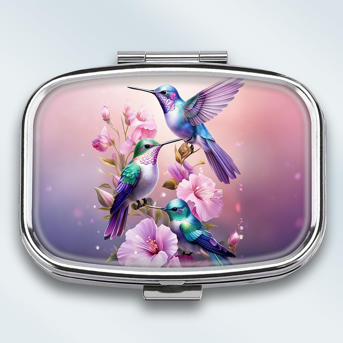 

Portable Pill Box with 2 Compartments, Mini Metal Medicine Organizer Case, Cute Printed Pill Container for Vitamins, Pills, Jewelry, Travel, Daily Use