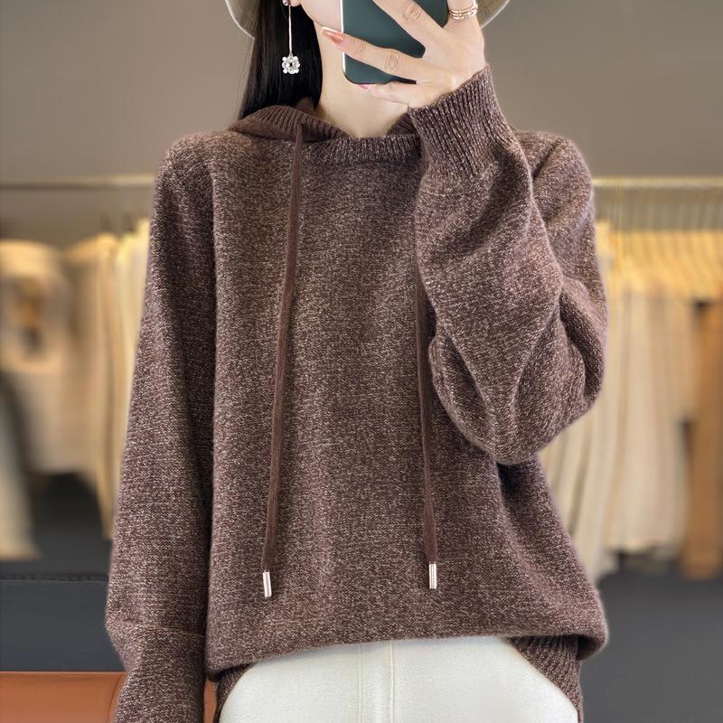Women's 100% Wool Hooded Sweater: Autumn/Winter Loose Fit, Slimming Pullover Hoodie