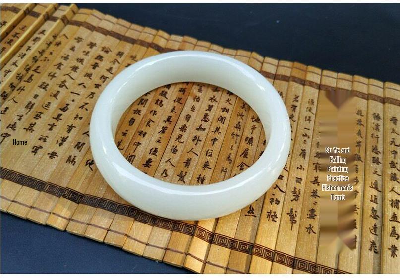 Women's Xinjiang Hotan White Jade Flat Bracelet - Natural Mutton Fat Concubine Jade