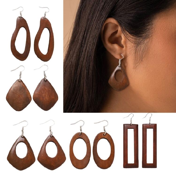 Elegant Wooden Earrings Geometric Design Lightweight And Comfortable Great For Enhancing Fall And Winter Fashion Styles