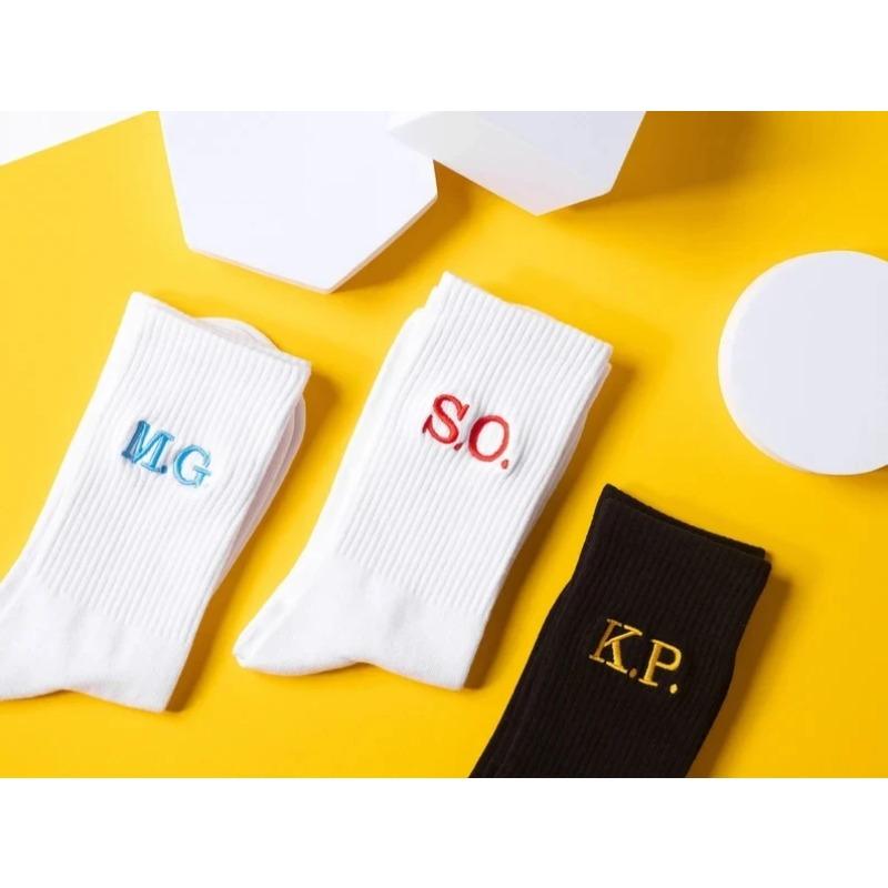 Personalised Initials Socks - Custom Embroidered Initials On Men's Cotton Crew Socks Monogrammed Groomsman Gift Idea for Him