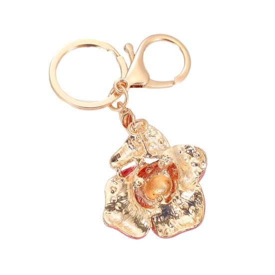 Keychain Pendant Sparkling Rhinestones Inlaid Red Rose Design Key Holder with Lobster Clasp Lightweight