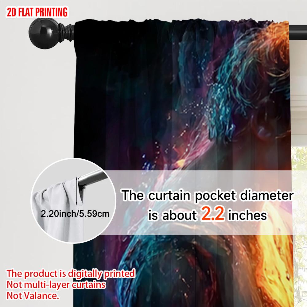 2pcs, plane printing Creative Curtains Romantic flame and ice couple Versatile 100% Polyester (without rod) Home Decor Use for