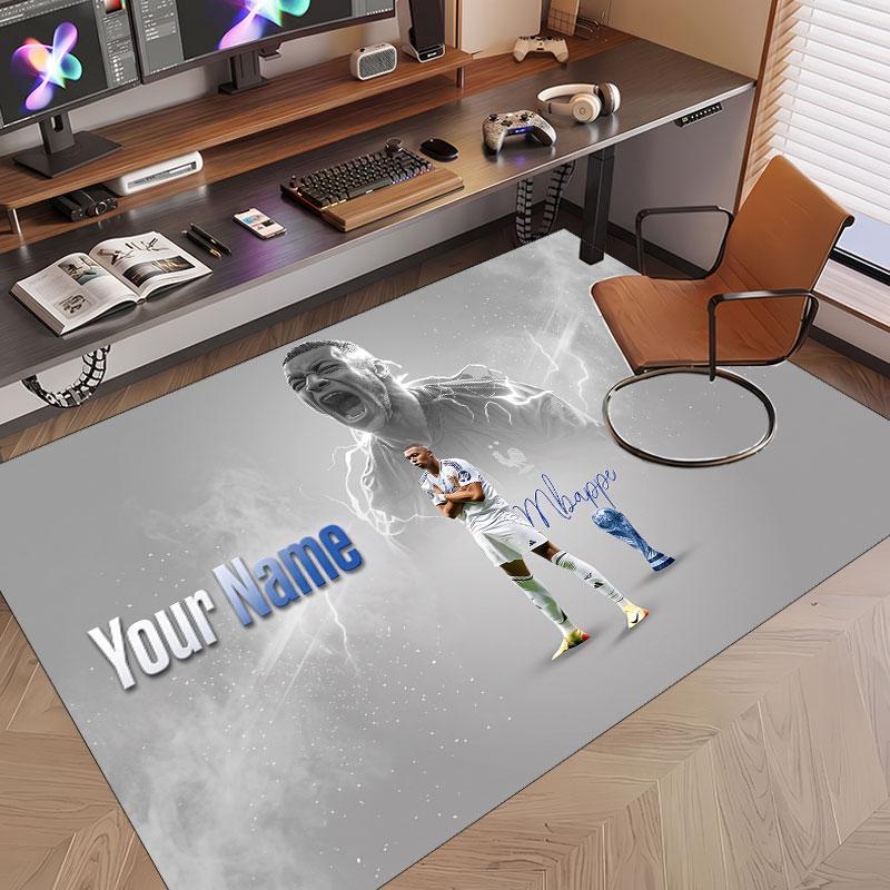 Custom Rug Kylian Mbappe Pattern Print Name Text Soft Non‑Slip Floor Carpet for Home Indoor Decoration