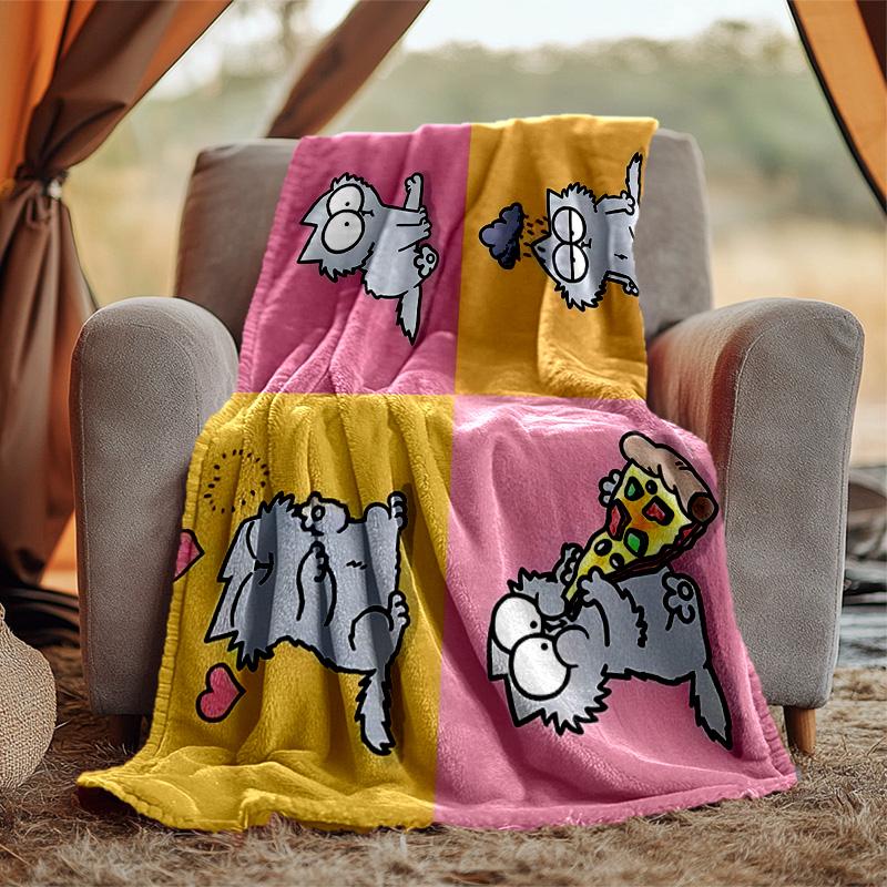 Simon'S Cat Flannel Blanket Soft Warm All-Season Throw, Design for Camping, Car Travel, Hiking Sofa, Bed, Office Perfect Gift for Parties