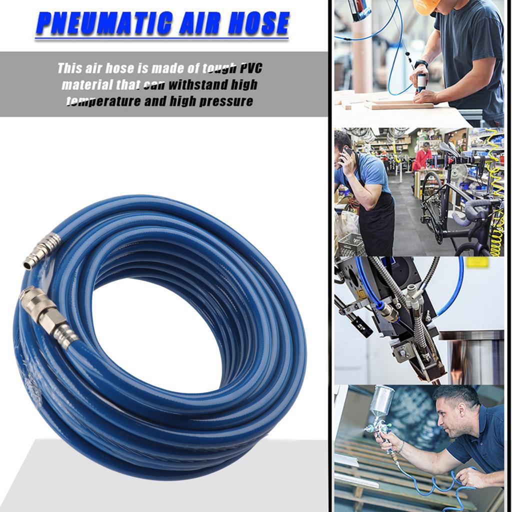 Pneumatischer PVC-Schlauch Luftleitungsschlauch 15M Blau Flexibler Pneumatischer PVC-Schlauch mit Schnellkupplung für Luftkompressor Pneumatischer Luftschlauch