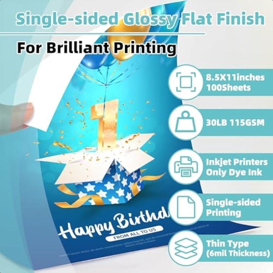 

Глянцевая тонкая бумага для принтера 8,5x11 дюймов 100 листов для DIY пакетов для чипсов и индивидуальных сувениров для вечеринок 30 фунтов United States