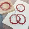 Qiaoen Women's Sweet Natural Strawberry Quartz & Green Crystal Beaded Bracelet - Simple Gradient Design Jewelry