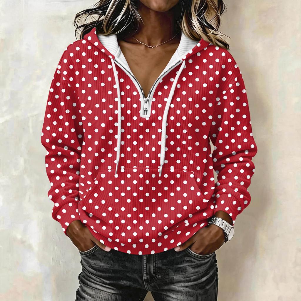 Women's Long Sleeve Drawstring Hoodie with Striped Plaid Print Pullover Sweatshirt