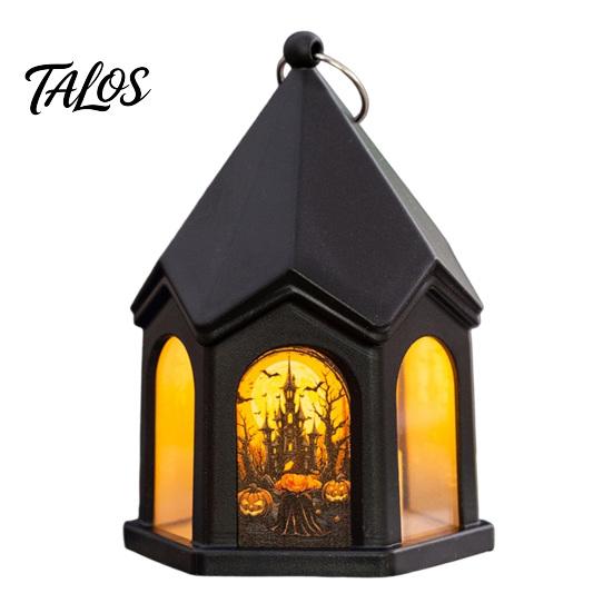 Flickering Candle Lights Halloween Pumpkin Lantern, Gothic House Shape LED Light Safe Night Lamps for Children Party, Spooky Table Centerpieces, Home