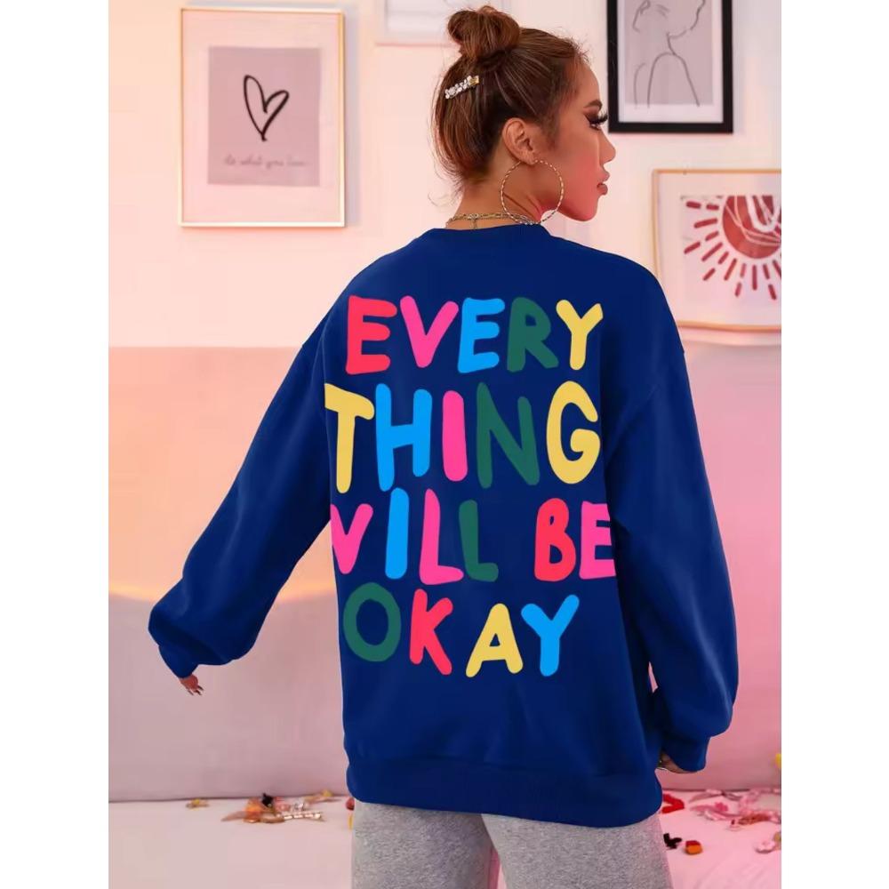 

Осенняя мода женский свитшот Все будет хорошо принт с буквами пуловер теплые свободные худи повседневная женская одежда Y2k XL