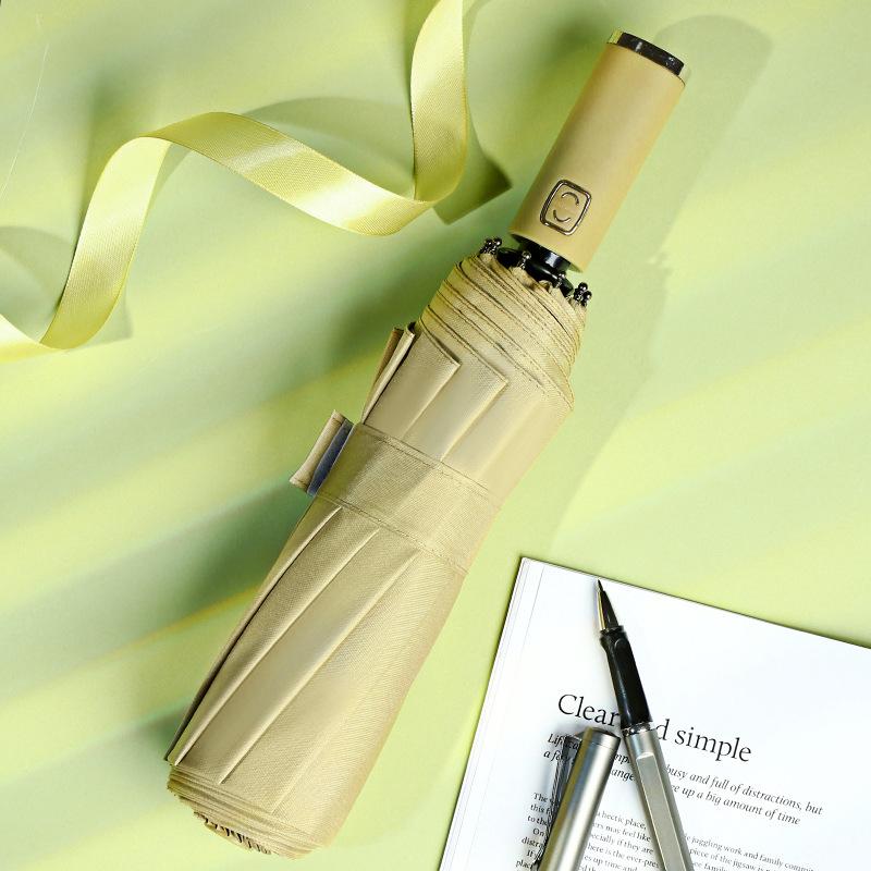 10 Bone Solid Color Vinyl Triple Automatic Triple Folding Umbrella Foldable Rainsun Umbrella