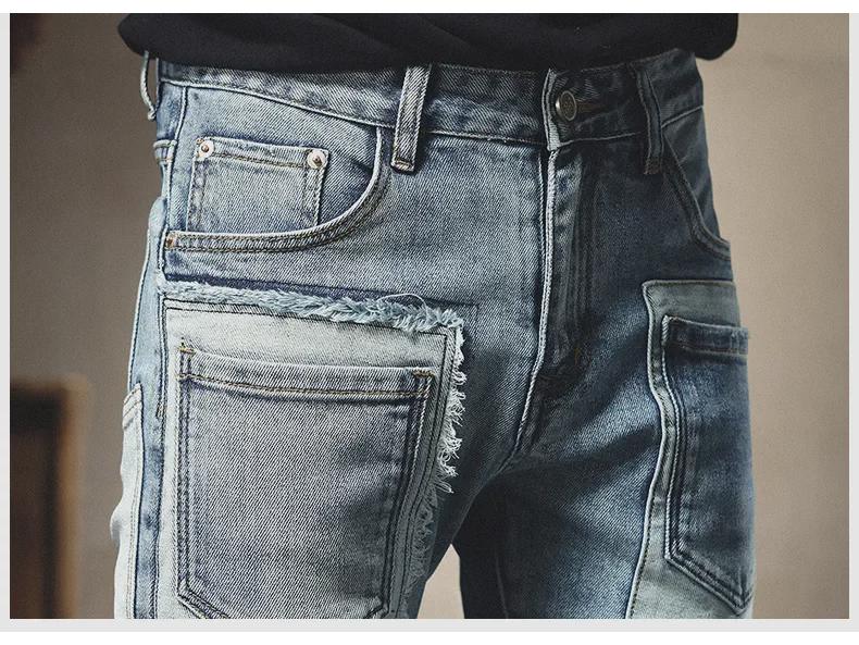 Pánské trendy záplatované roztrhané úzké džíny: Podzimní & Zimní Kalhoty Slim Fit