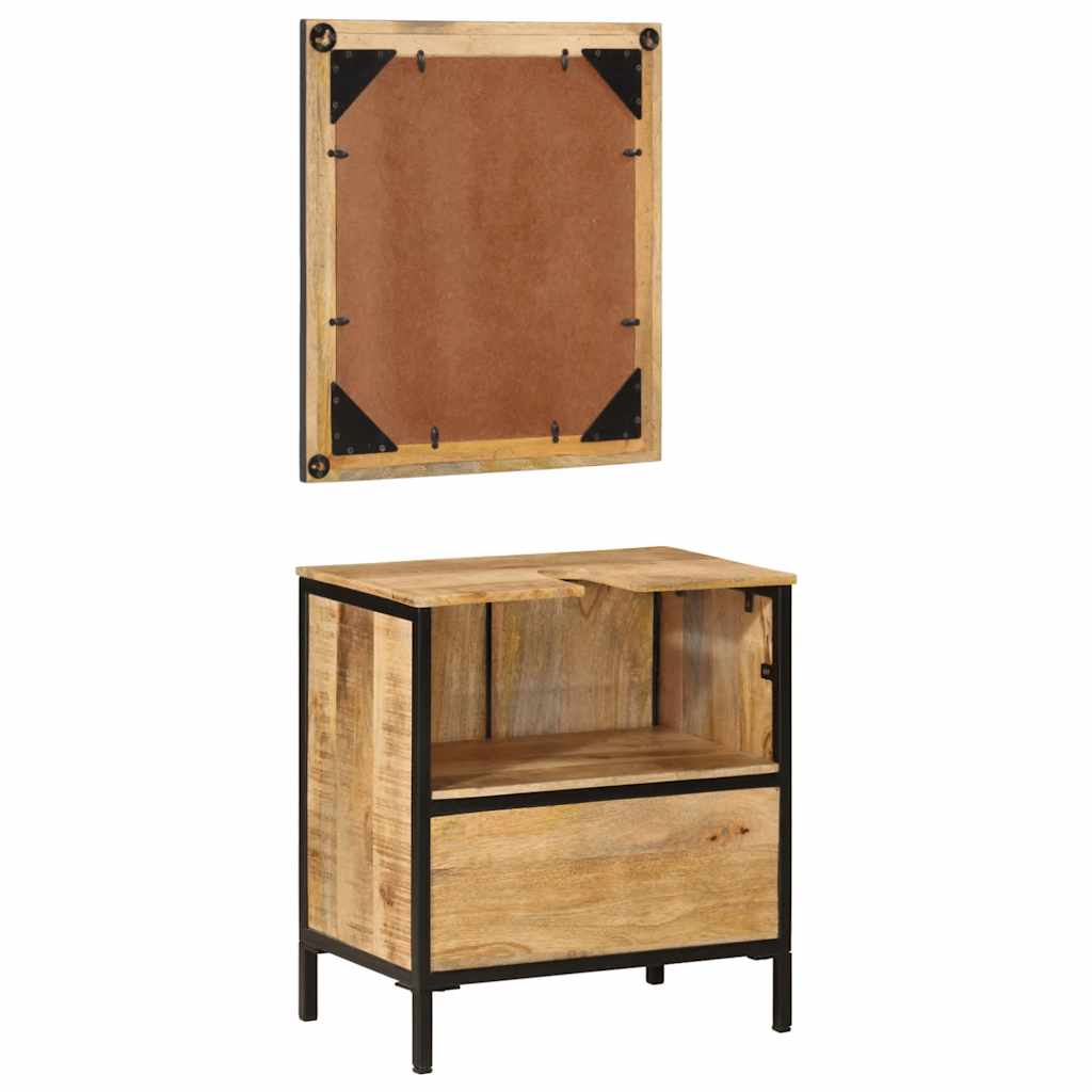 2 Piece Bathroom Furniture Set Iron and Solid Mango Wood