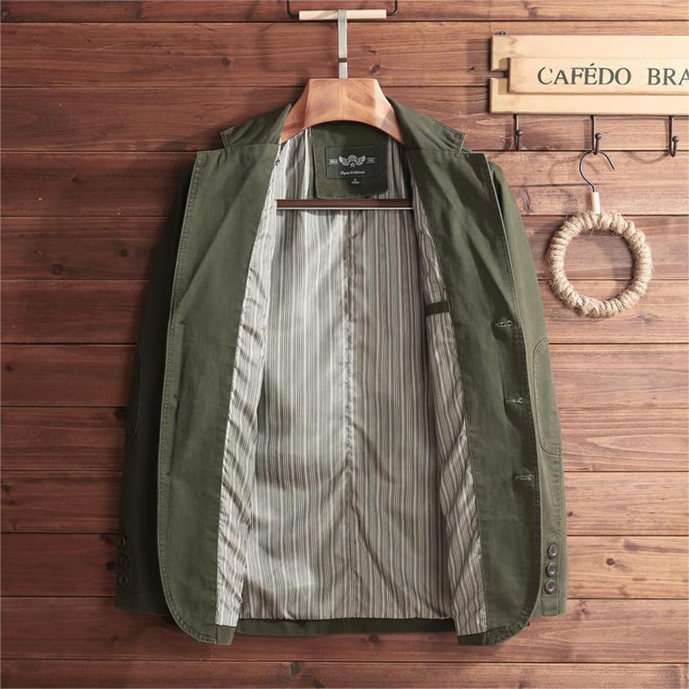 Blazer Tailored Jacket Cotton Suit Jacket Coat Formal Slim Plain Business Casual Commuting Large Size HS29 Military [ZANBANG] Men's Men's (3XL, Green)