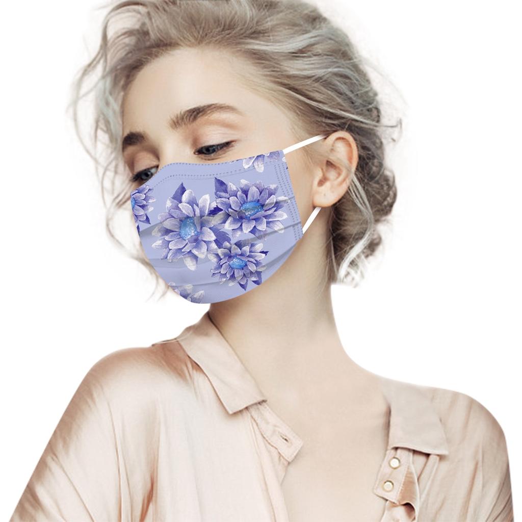 10pcs Flower Printing Adult Disposable Christmas Mask 3 Layer Earring Face Mask
