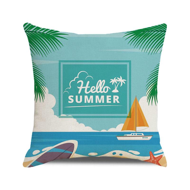 Watercolor Summer Beach Digital Printing Short Plush Pillow Covers for Car Sofa Office Cushion Cover Home Goods 60x60cm